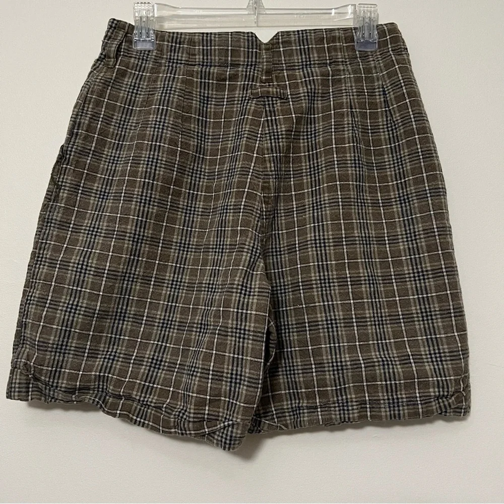 Kikomo Style Plaid Linen Blend High Rise‎ Shorts 12 Cottagecore eclectic grandpa